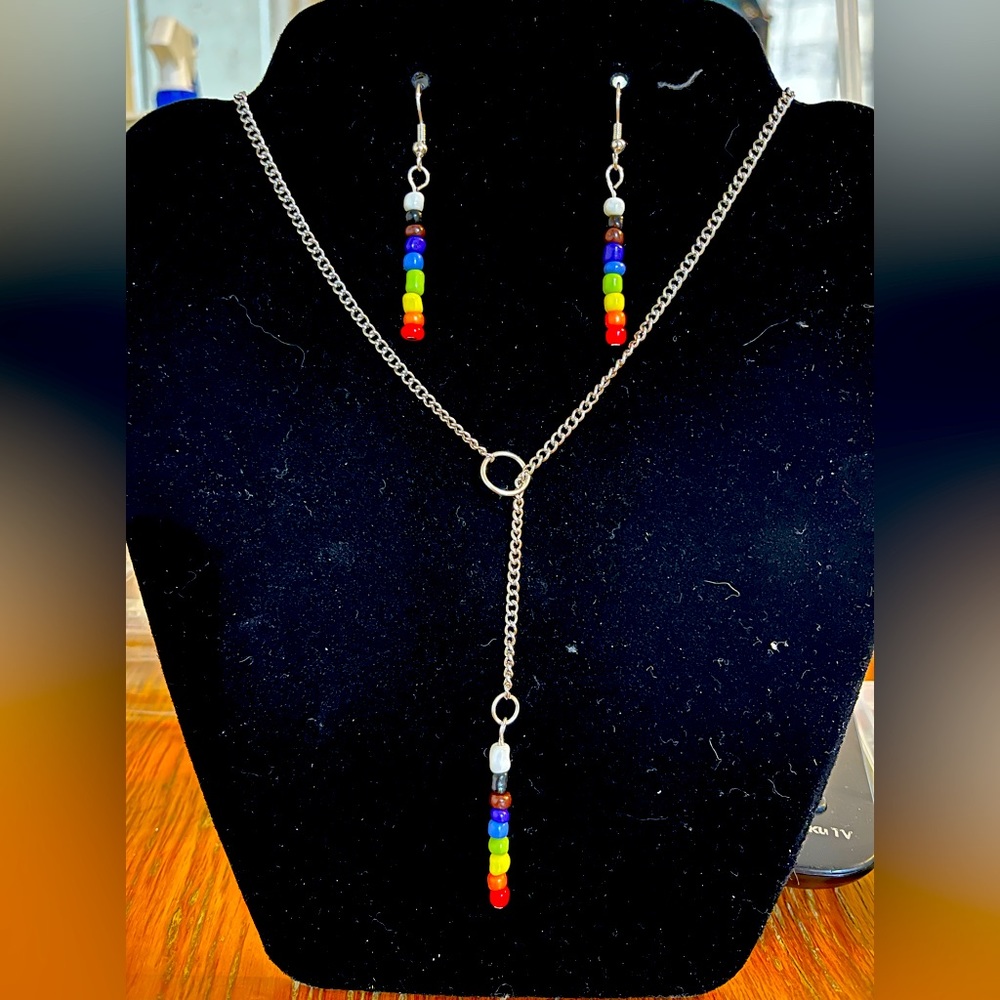 Rainbow necklace and earrings